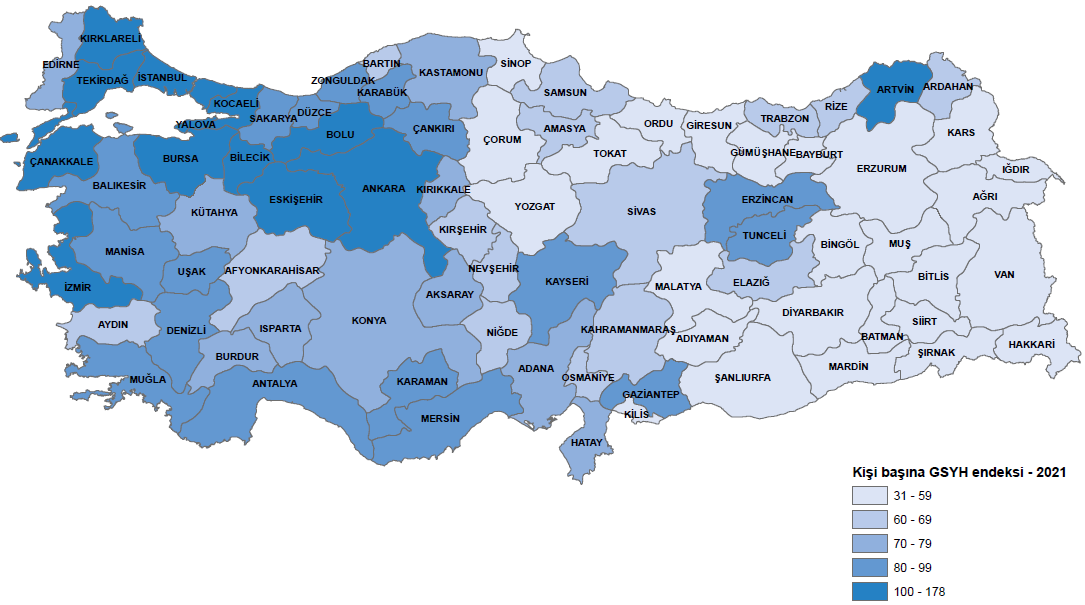 Gayrisafi Yurt İçi Hasıladan (GSYH) en yüksek payı %30,4 ile İstanbul aldı