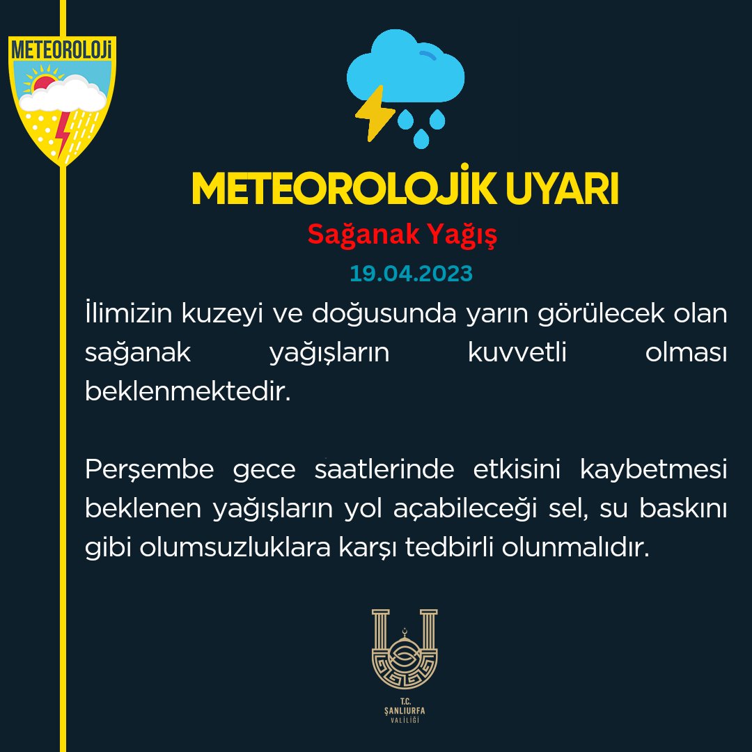 Şanlıurfa Valiliğinden Meteorolojik Uyarı