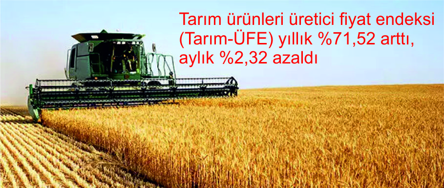 Tarım ürünleri üretici fiyat endeksi (Tarım-ÜFE) yıllık %71,52 arttı, aylık %2,32 azaldı