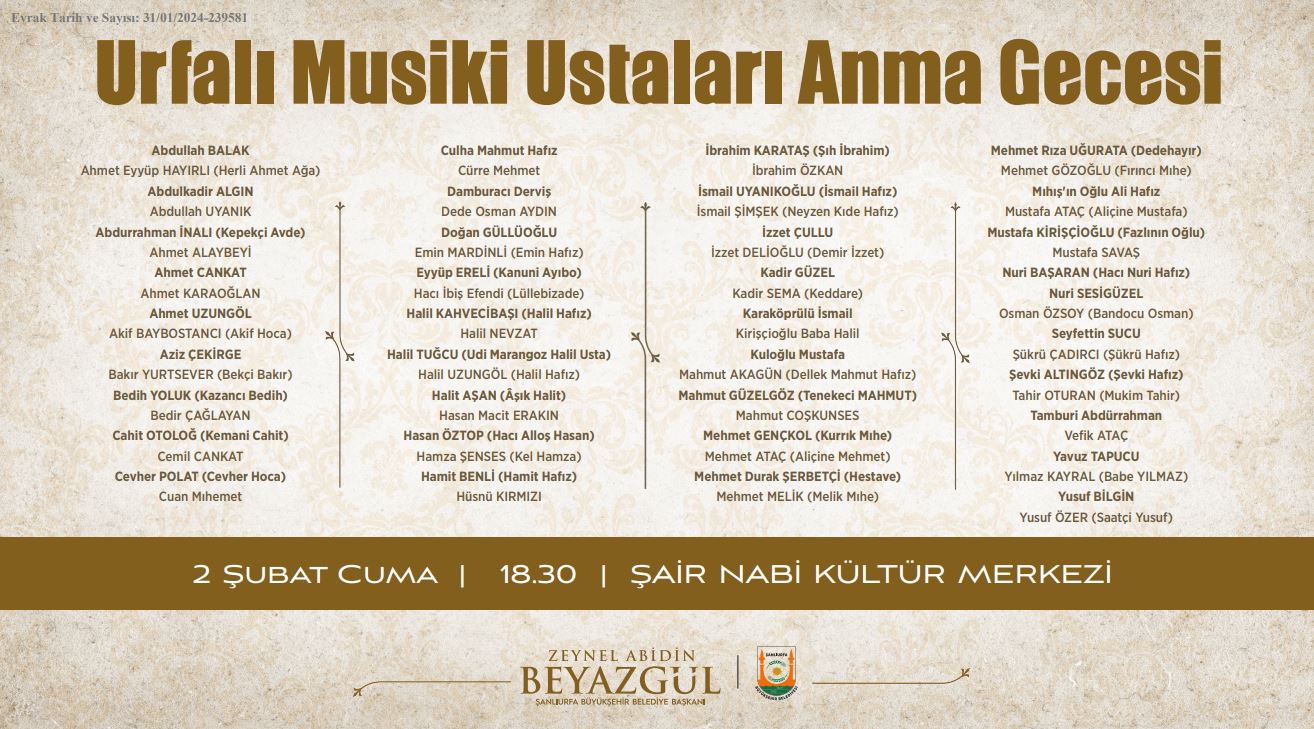 BÜYÜKŞEHİR’DEN ŞANLIURFALI USTALARI ANMA GECESİ