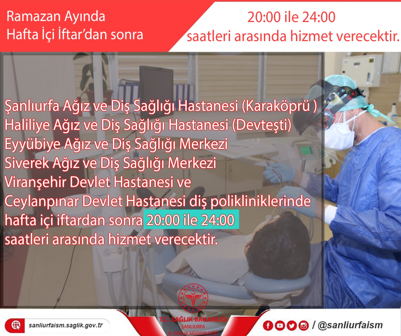 Ramazan ayında iftar sonrası diş tedavisi yaptırmak isteyen hastalar için gece poliklinik hizmeti verilmeye başlandı.