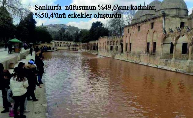 Şanlıurfa  nüfusunun %49,6’sını kadınlar, %50,4’ünü erkekler oluşturdu